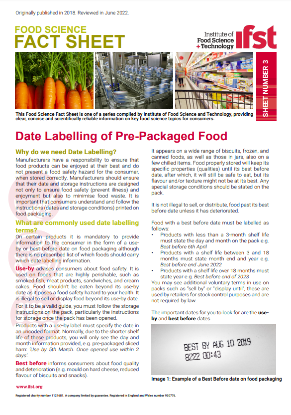 Date labelling of Pre-Packaged Food